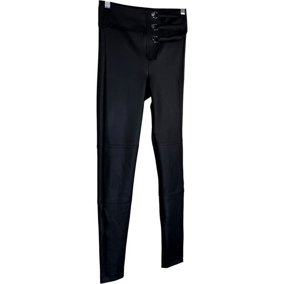 Koral Black High Rise Scuba Leggings Small Ring Strap Detail Athleisure Pants - Picture 7 of 14